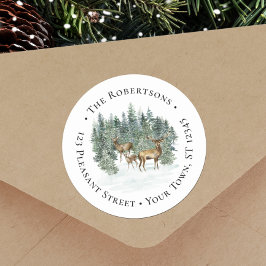 Returadressen Vinterskogen Hjort - julrunda Runt Klistermärke