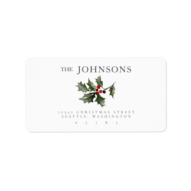 Returadressen Watercolor jul Holly-Helgdag Adressetikett (Framsidan)