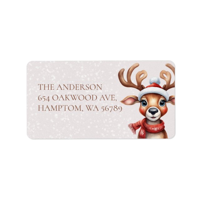 Returadressen Watercolor Reindeer Snowy jul Adressetikett (Framsidan)