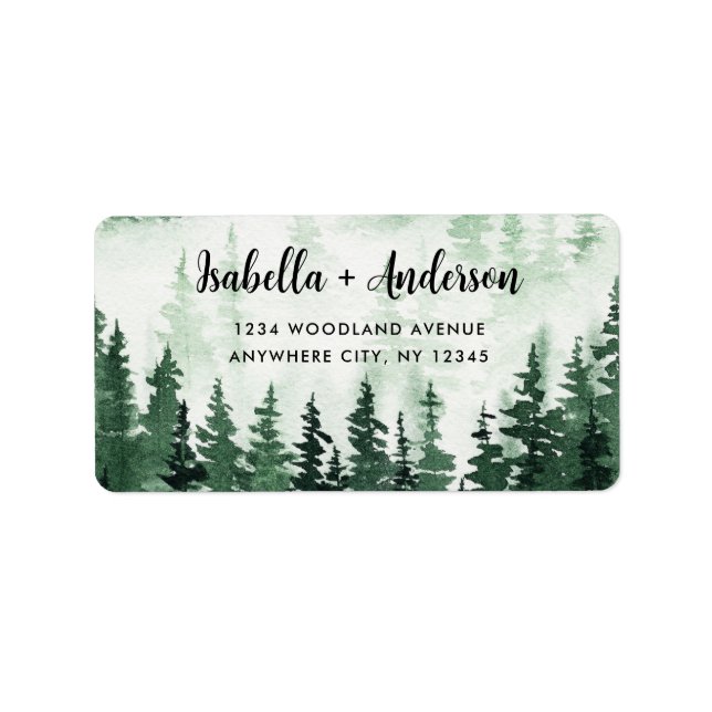 Returadressen Watercolor Rustic Grönt Forest  Adressetikett (Framsidan)