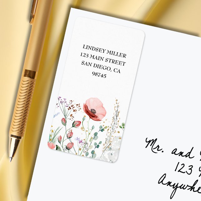 Returadressen Watercolor WildblomBaby Shower Adressetikett (Watercolor wildflowers baby shower return address labels)