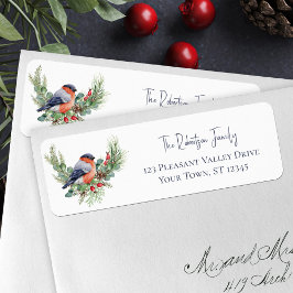 Returadressen Winter Bird jul Bullfinch Returadress Etikett