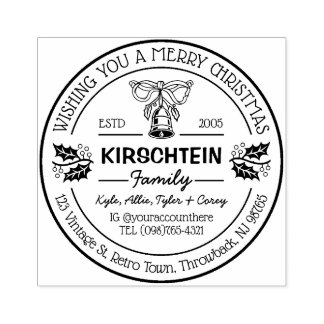 Returadressens julfamilj Bell Holly Berries Stämpel