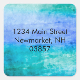 Returadressens vattenfärgsbrytningsblått fyrkantigt klistermärke