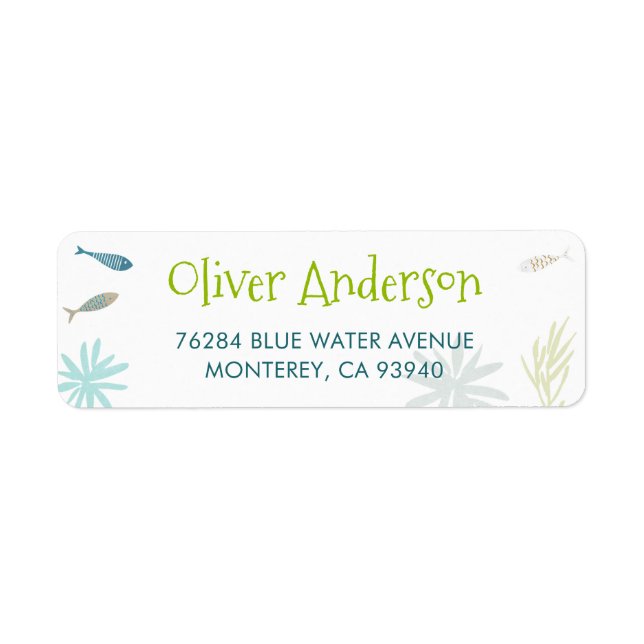 Returadressetikett för blå fisk-Roligt 2 Returadress Etikett (Framsidan)