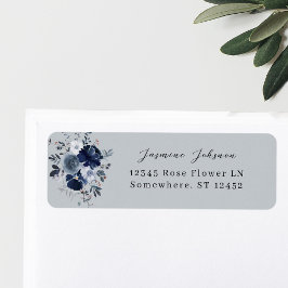 Returadressetikett för blå och marin Blommigt - bl Returadress Etikett