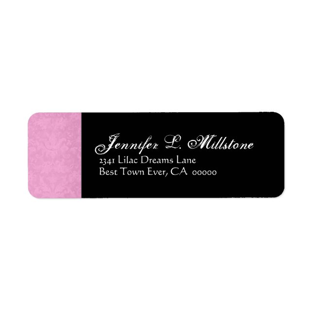 Returadressetikett för Black White Grått Damask Returadress Etikett (Framsidan)