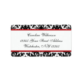 Returadressetikett för Black White Red Damask Adressetikett