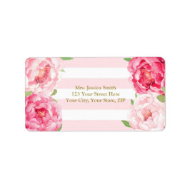 Returadressetikett för Blommigt i rand Rosa Adressetikett
