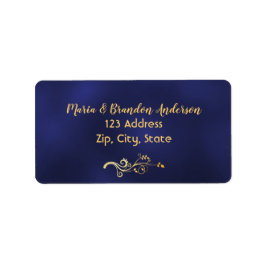 Returadressetikett för blommigten Navy Blue guld Adressetikett