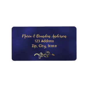 Returadressetikett för blommigten Navy Blue guld Adressetikett