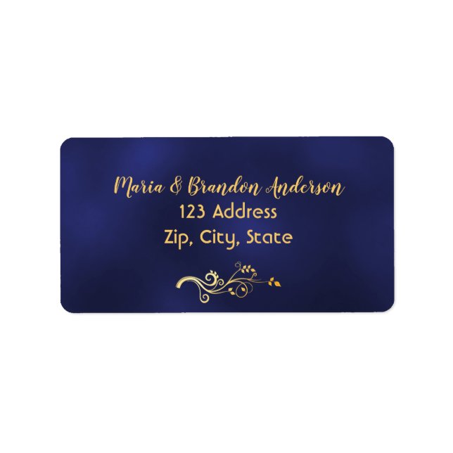 Returadressetikett för blommigten Navy Blue guld Adressetikett (Framsidan)
