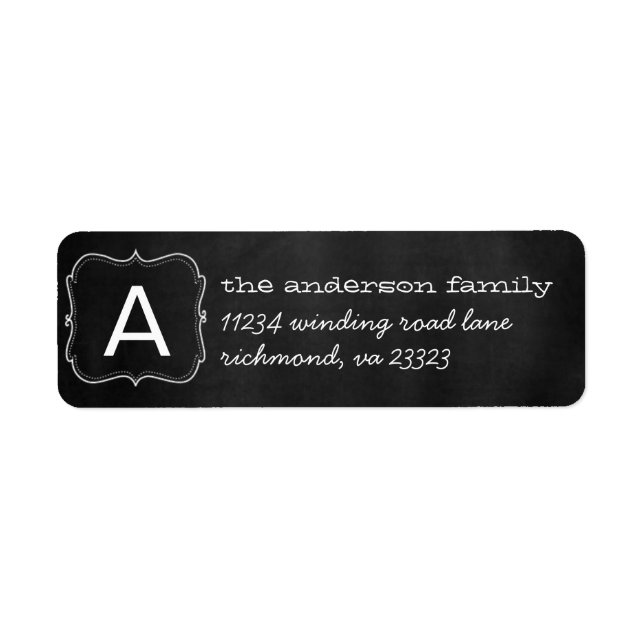 Returadressetikett för Chalkboard Monogram Ram Returadress Etikett (Framsidan)