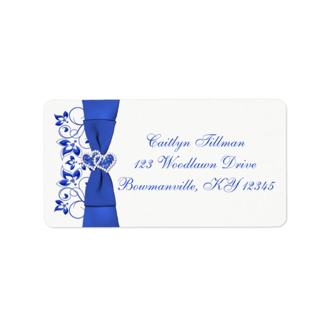 Returadressetikett för Cobalt Blue White Hearts Adressetikett (Framsidan)