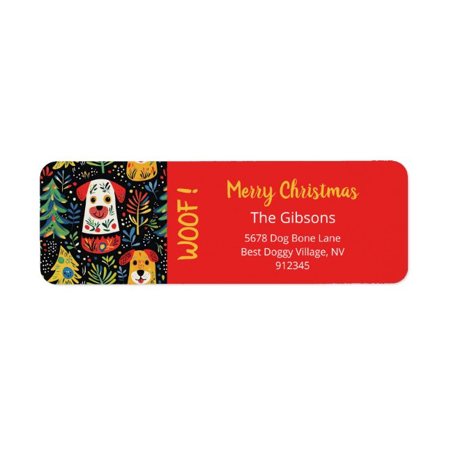 Returadressetikett för Cute jul-Hundar Returadress Etikett (Framsidan)
