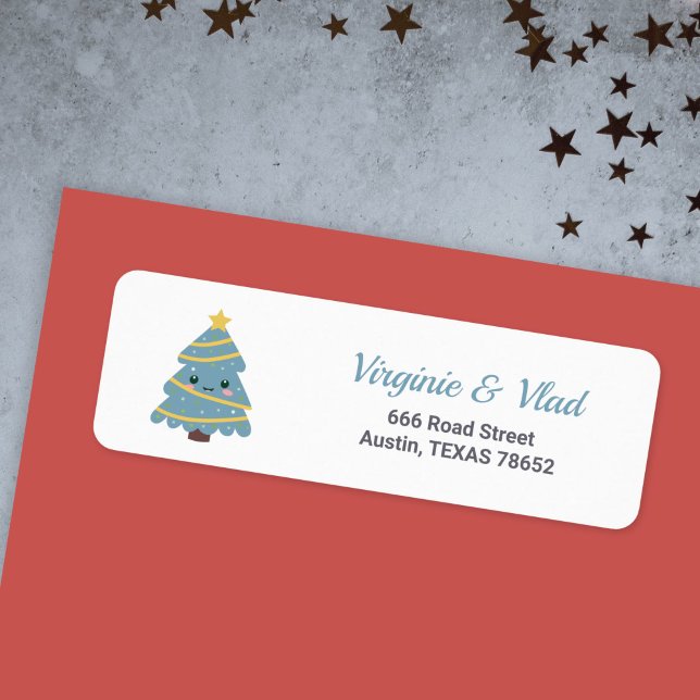 Returadressetikett för Cute Julgran Returadress Etikett (Cute Christmas Tree return address label)