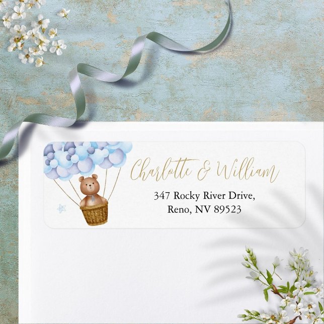 Returadressetikett för Cute Nalle Blue Balloons Re Returadress Etikett (Cute Teddy Bear Blue Balloons Return Address Label)