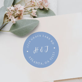 Returadressetikett för Dusty Blue Wedding-inbjudan Runt Klistermärke