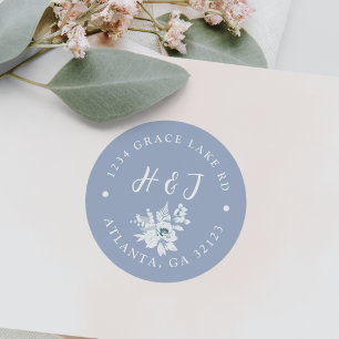 Returadressetikett för Dusty Blue Wedding-inbjudan Runt Klistermärke