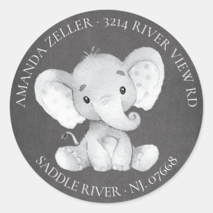 Returadressetikett för Elephant Baby Shower Runt Klistermärke