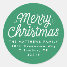Returadressetikett för grönt av god jul-skript runt klistermärke