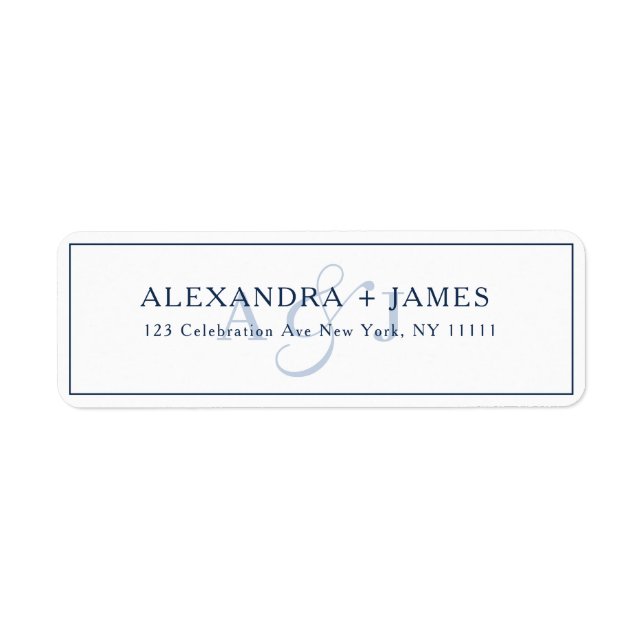 Returadressetikett för marin blå monogramtypografi returadress etikett (Framsidan)