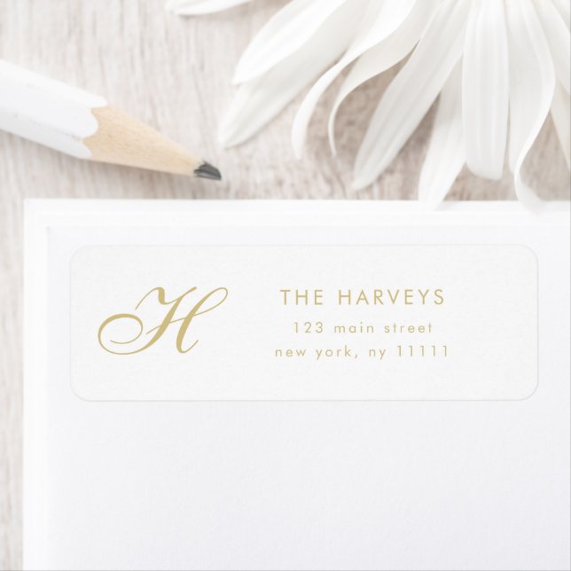 Returadressetikett för Monogram-Eleganten för Guld Returadress Etikett (Insitu)
