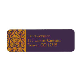 Returadressetikett för orange och Lila Damask Returadress Etikett