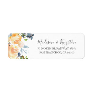 Returadressetikett för Peach Flowers Elegant bröll Returadress Etikett