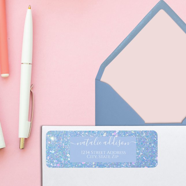 Returadressetikett för Periwinkkle Blue Glitter Returadress Etikett (Skapare uppladdad)