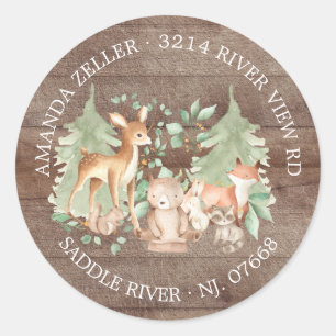 Returadressetikett för Rustic Forest Baby Shower Runt Klistermärke