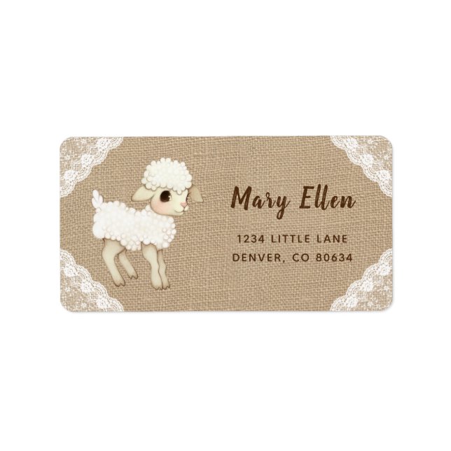 Returadressetikett för Rustic Lamb Baby Shower Adressetikett (Framsidan)