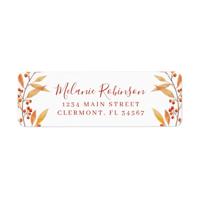 Returadressetikett för rustik vattenfärg, höst returadress etikett (Framsidan)