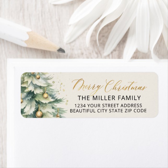 Returadressetikett för skript till julgran Guld Returadress Etikett (Insitu)