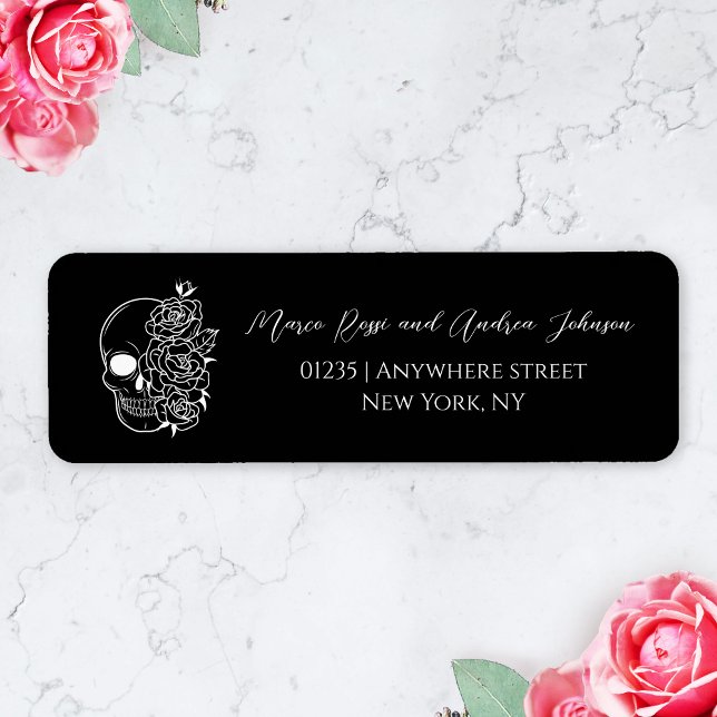 Returadressetikett för Skull Gothic Bröllop Par Returadress Etikett (gothic wedding address sticker)