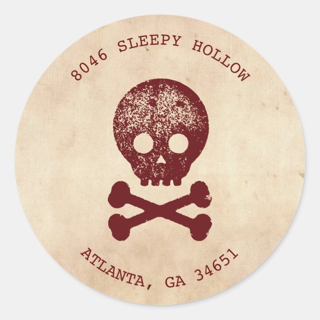 Returadressetikett för Skull & Kor Bone Halloween Runt Klistermärke (Framsida)