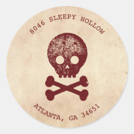 Returadressetikett för Skull & Kor Bone Halloween Runt Klistermärke
