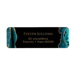 Returadressetikett för Teal och guld agate Returadress Etikett