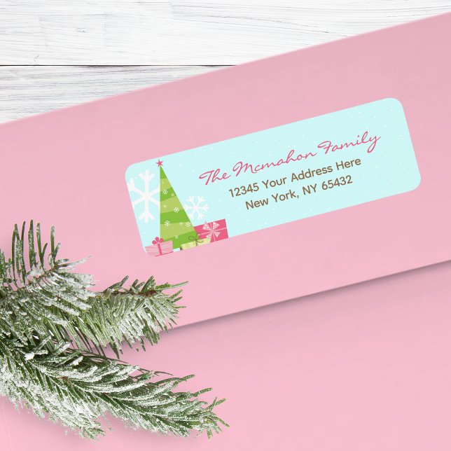 Returadressetikett för visitkort för Helgdag Returadress Etikett (Beautiful Pretty Pastels Holiday Tree Greeting Card Return Address Sticker Labels)
