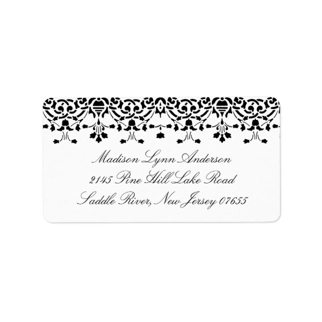 Returadressetikett för vit/svart Snöre Adressetikett (Framsidan)