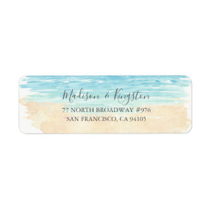 Returadressetikett för Watercolor Beach Wedding Returadress Etikett