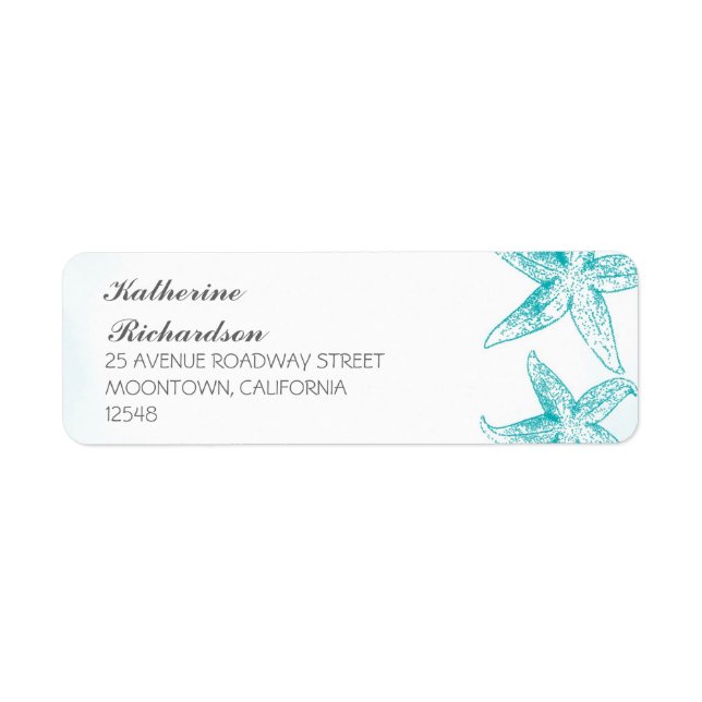 returadressetikett med blå stjärnfiskpar returadress etikett (Framsidan)