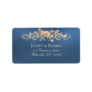 Returadressetikett med rosmönster - Blå Adressetikett