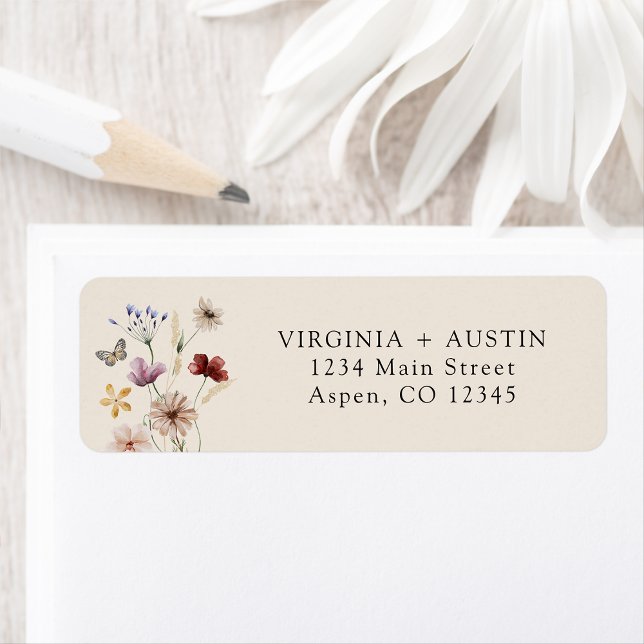 Returadressetikett med vildblomma returadress etikett (Tan Chic Boho Wildflower Return Address Label by Painted Paperie
)