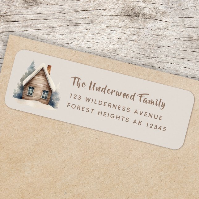 Returadressetikett | Rustik skogsstuga Returadress Etikett (Rustic watercolor woodland log cabin return address labels for everyday or seasonal mail)