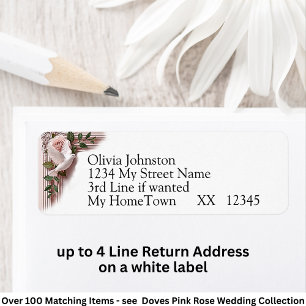 Returadressetiketter, duvor och rosa rosor returadress etikett