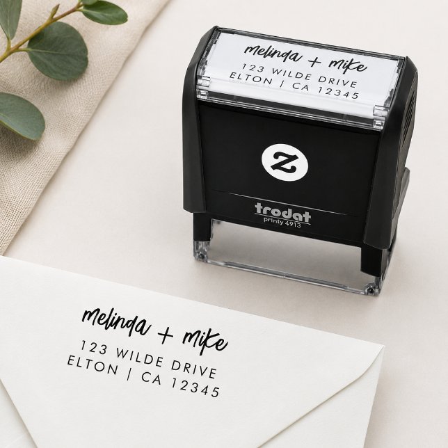 Returadressstämpel | Anpassade parnamnsstämplar Självfärgande Stämpel (Custom return address stamp with couple names for wedding mail, cards, and daily envelopes.)