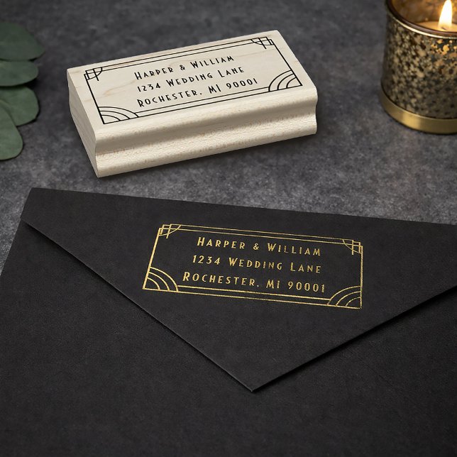 Returadressstämpel Stämpel (Art deco return address stamp displayed in gold ink.
)