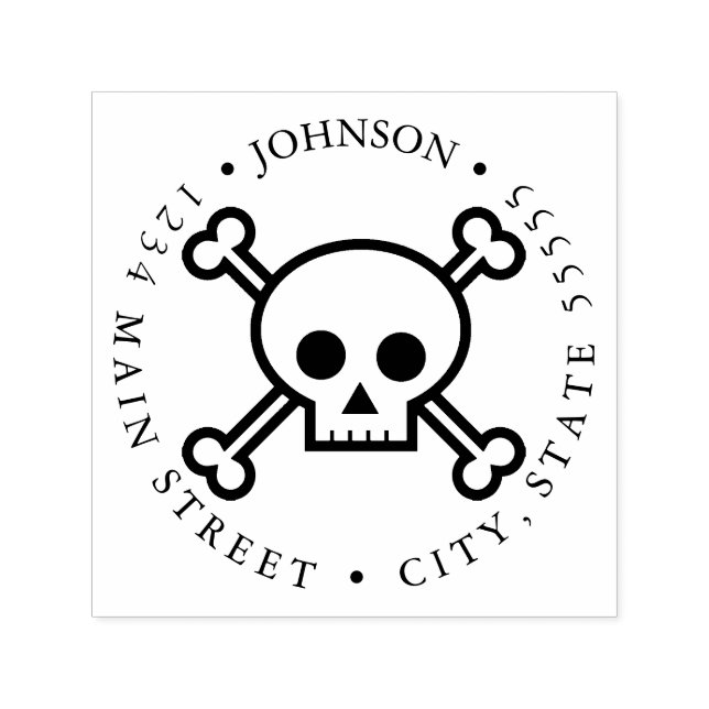 Returetikett för Human Skull och Kor Bones Pirat Självfärgande Stämpel (Design)