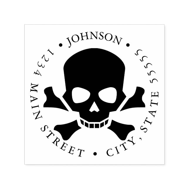 Returetikett för Human Skull och Kor Bones Pirat Självfärgande Stämpel (Design)